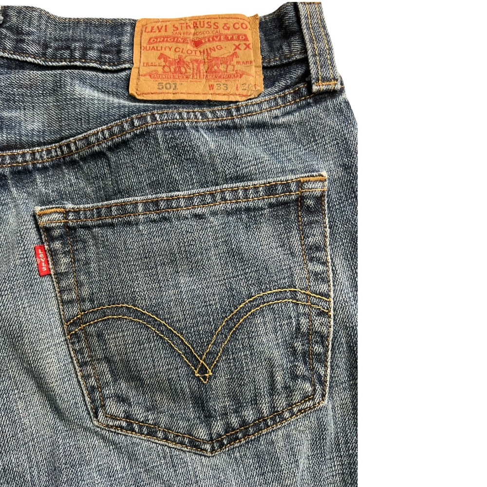 Levis 501 Original Straight Leg Jeans Mens 33x30 Blue Denim Button Fly 005010422 - Picture 14 of 16